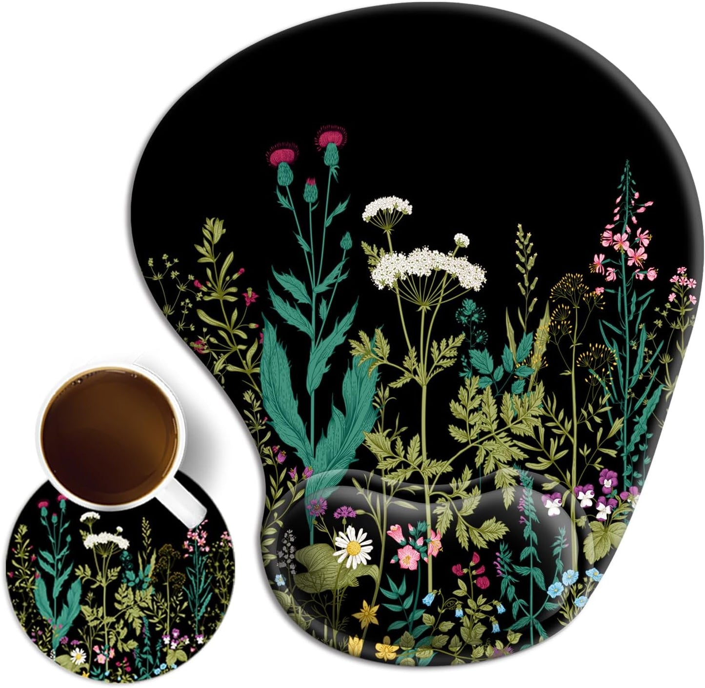 iDonzon Ergo Mouse Pad + Coaster Set - Pain Relief & Comfort in Garden Flowers
