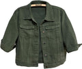 Cropped Colored Denim Jacket Light Wash - Stylish 3/4 Sleeve Trucker