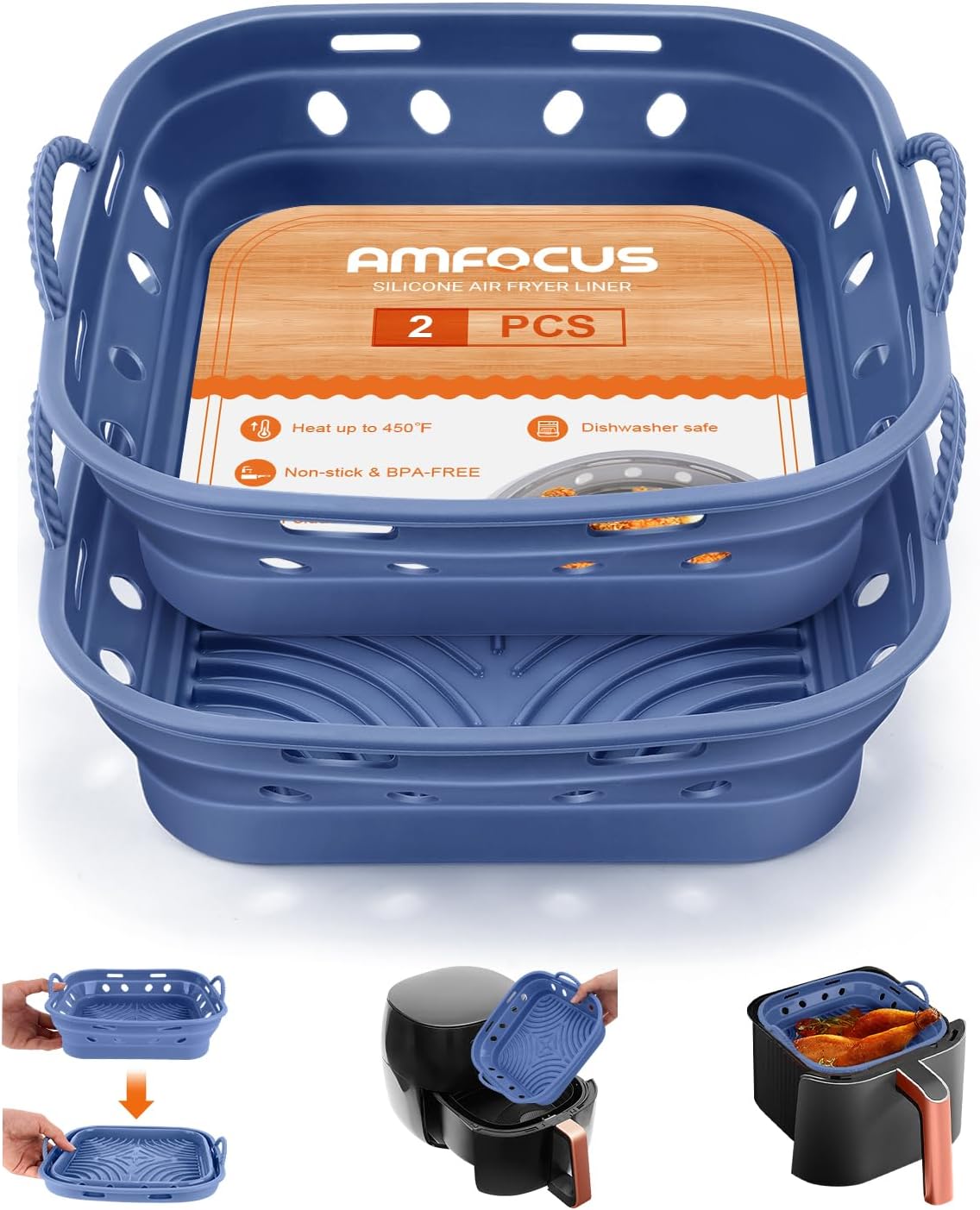 Non-stick Silicone Air Fryer Liners - 2 Pack