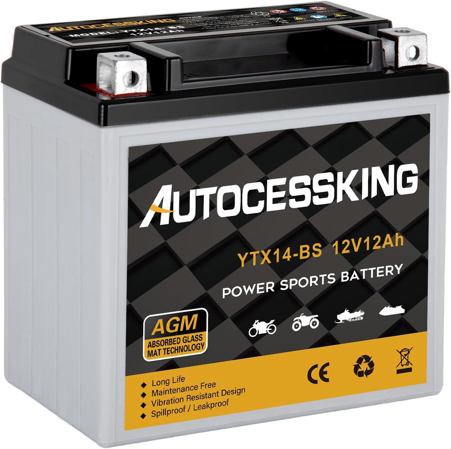 YTX14-BS 12V 12Ah Motorcycle Battery for Powersport Vehicles