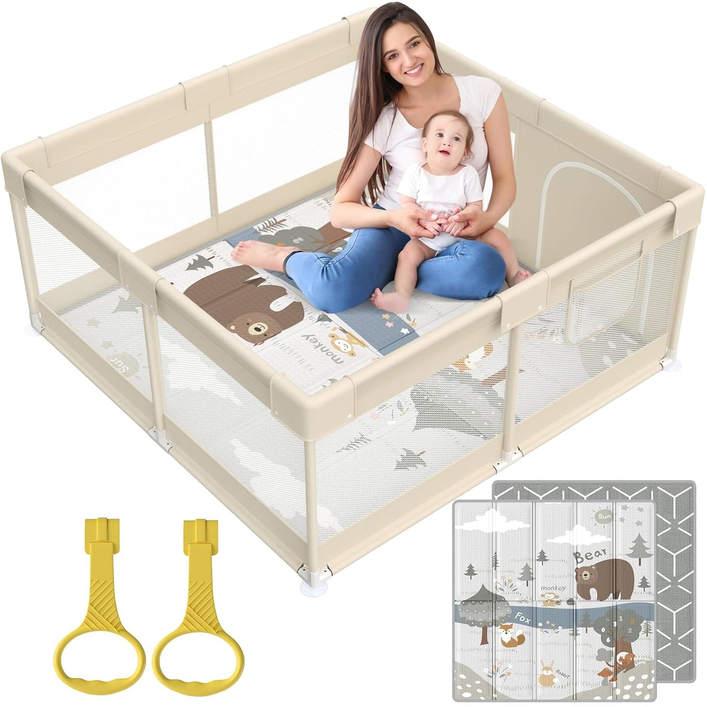 Fodoss Baby Playpen with Mat for Small Spaces and Travel