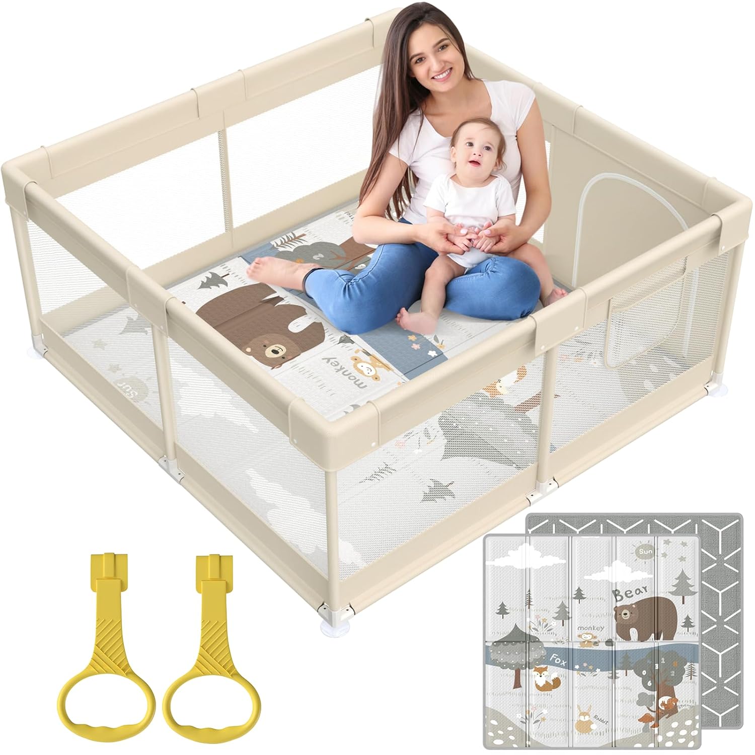 Fodoss Baby Playpen with Mat for Small Spaces and Travel