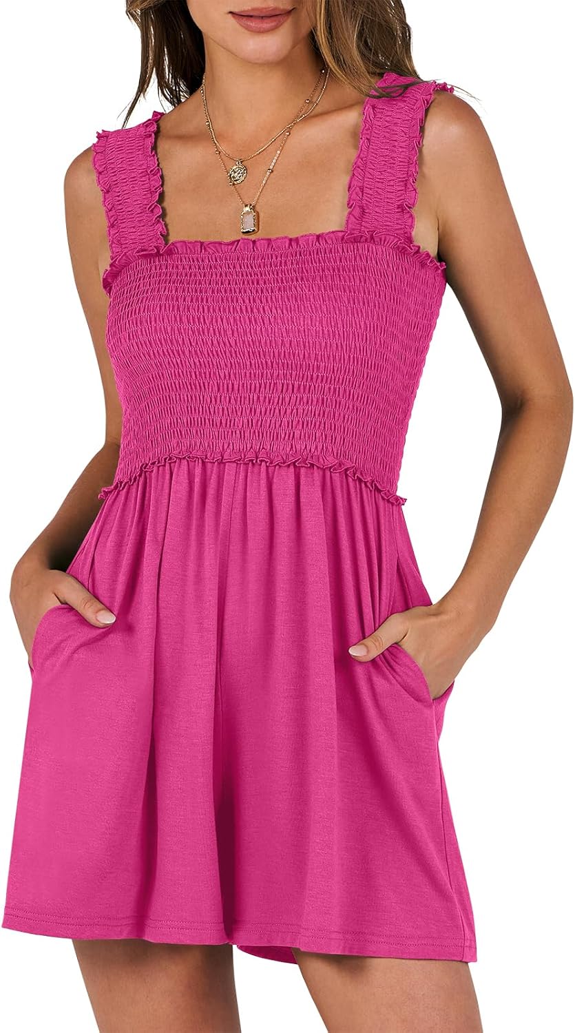 Caracilia Women's Summer Casual Smocked Rompers for Beach Fun