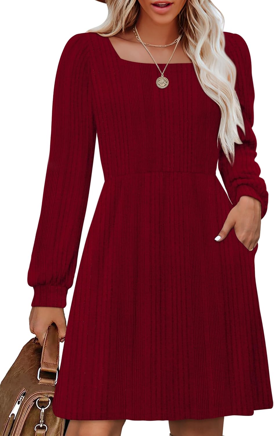 OFEEFAN Womens Knit Sweater Dress with Pockets for Style