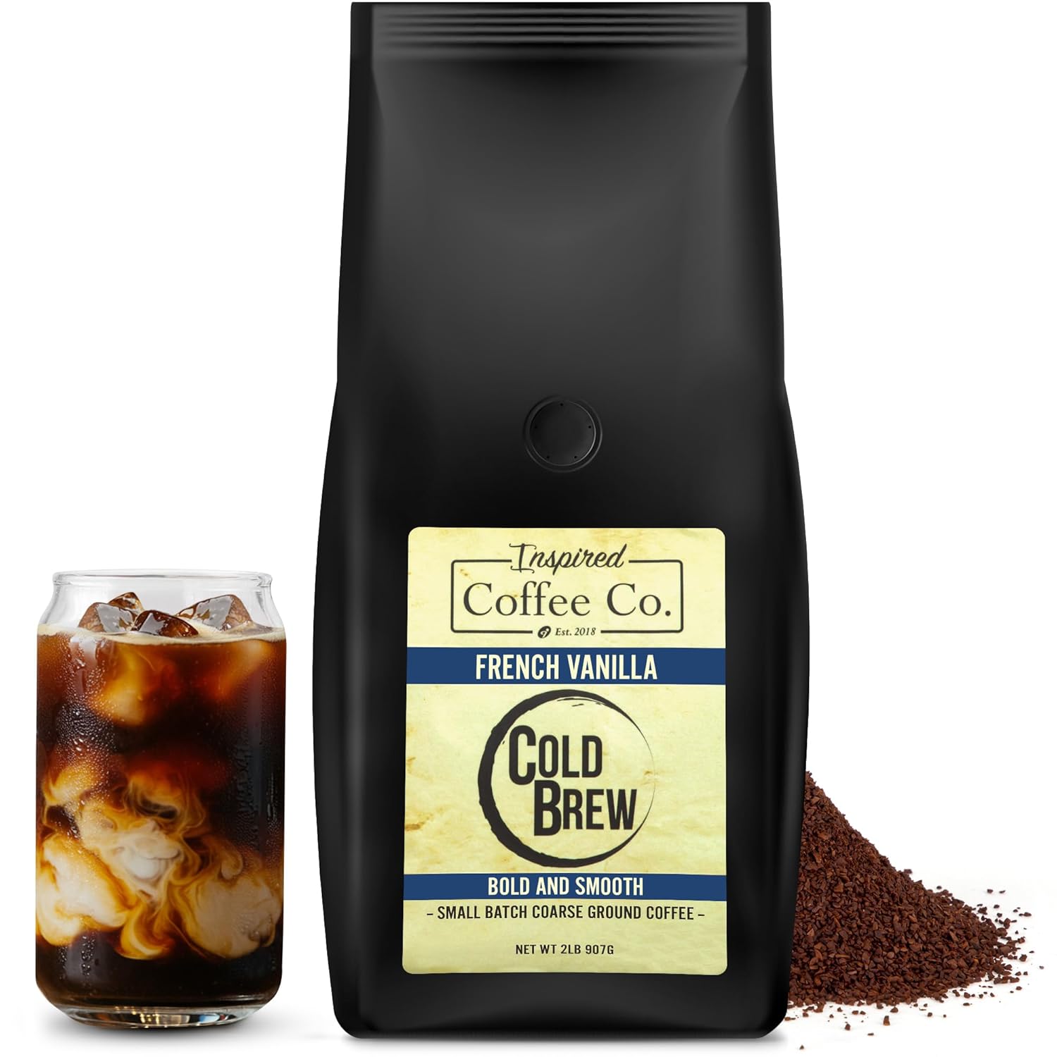 French Vanilla Flavored Cold Brew Coffee Grounds - 2lb Bag