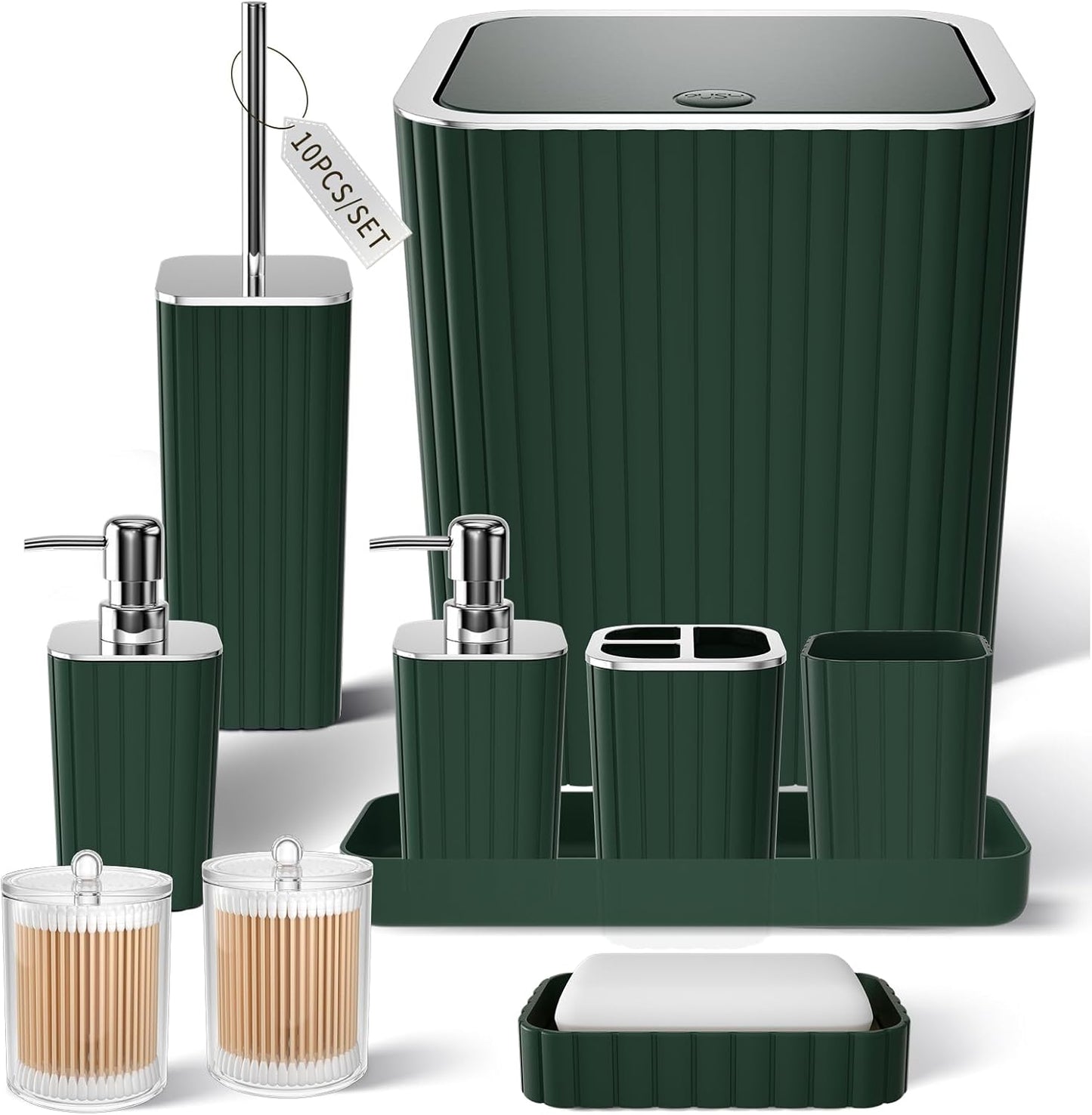 Gorgeous Green Bathroom Accessories Set - 10PC Durable Plastic