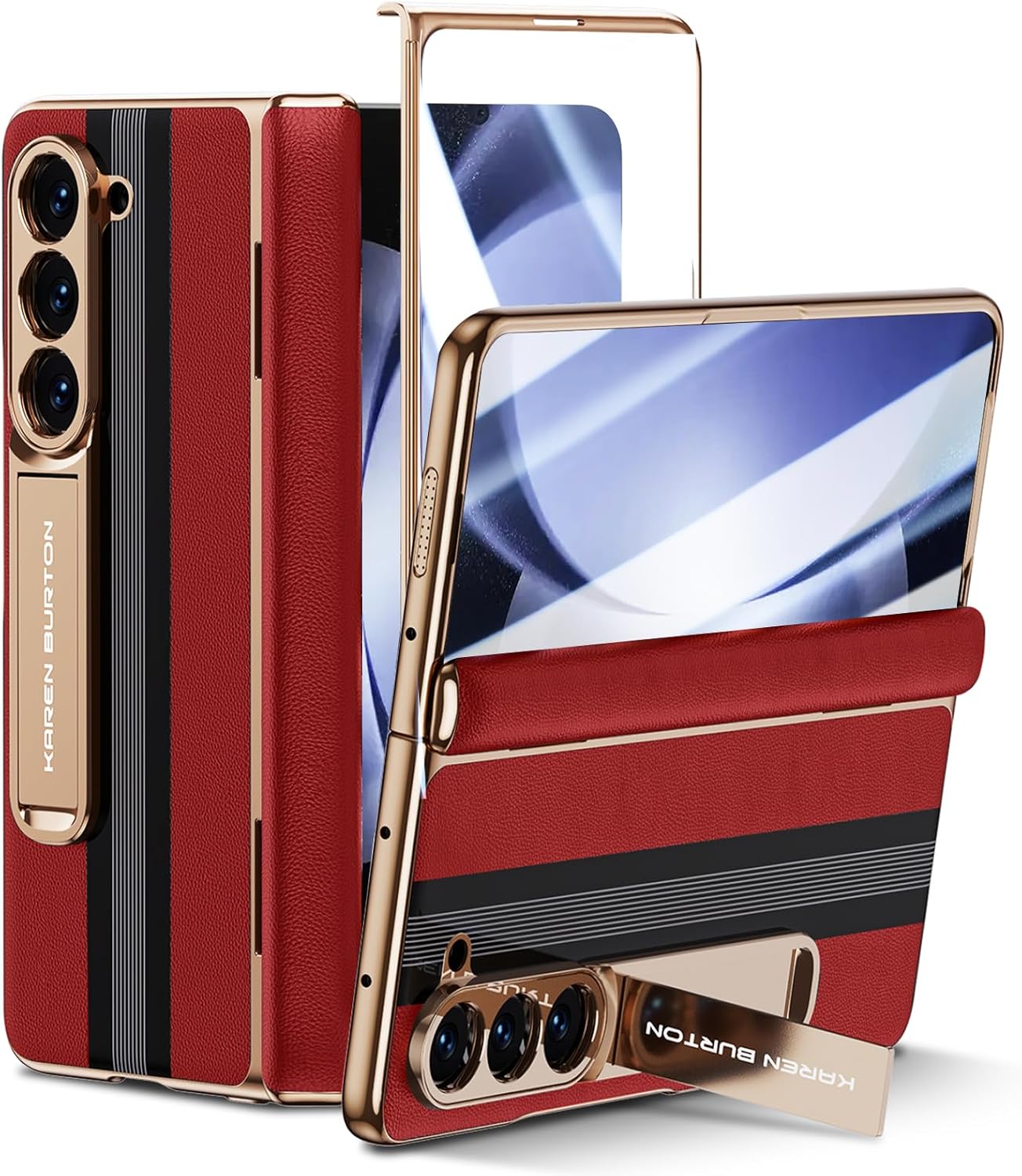 Luxury Genuine Leather Case for Samsung Galaxy Z Fold 5 - Red