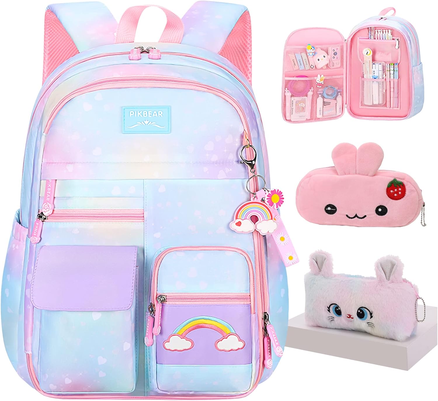 Rainbow Backpack For Girls Kids - Cute Aesthetic Travel Bag