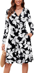 WEACZZY Women's Long Sleeve Floral Swing Dress - Comfortable Fall