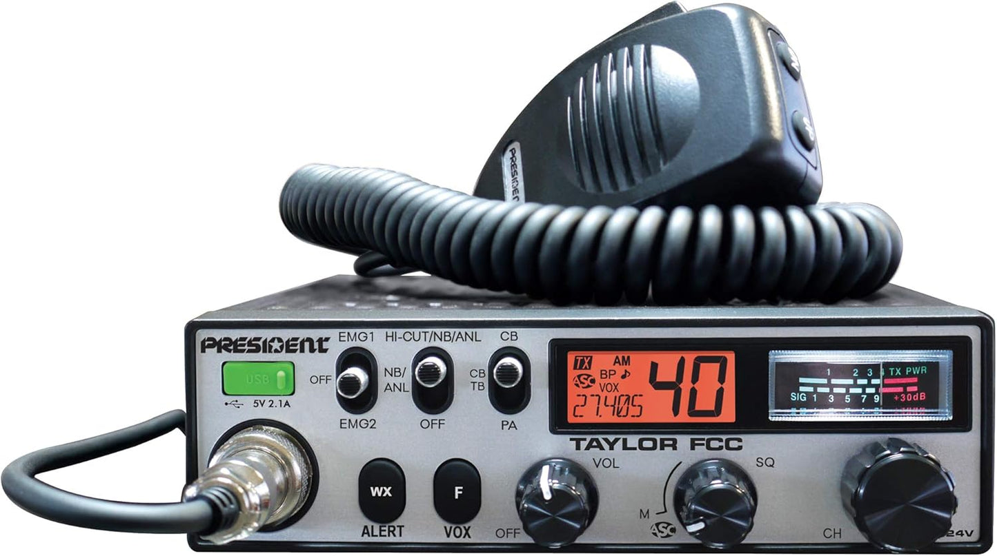 President Taylor FCC 12/24V CB Radio with USB Charging Socket