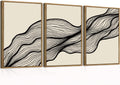 ANHUIB Large Neutral Wall Art Set of 3 - Black Minimalist Abstract