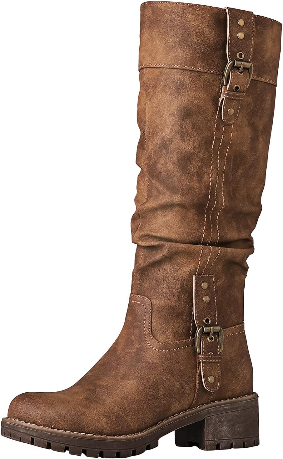 GLOBALWIN Women's Chunky Low Heels Knee High Boots for Comfort