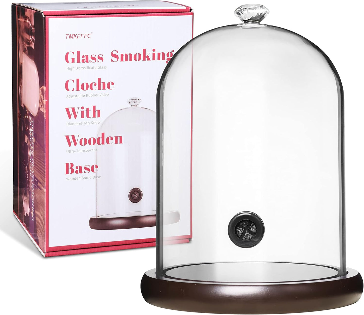 Smoking Cloche for Food and Drinks with Wood Base Accessory