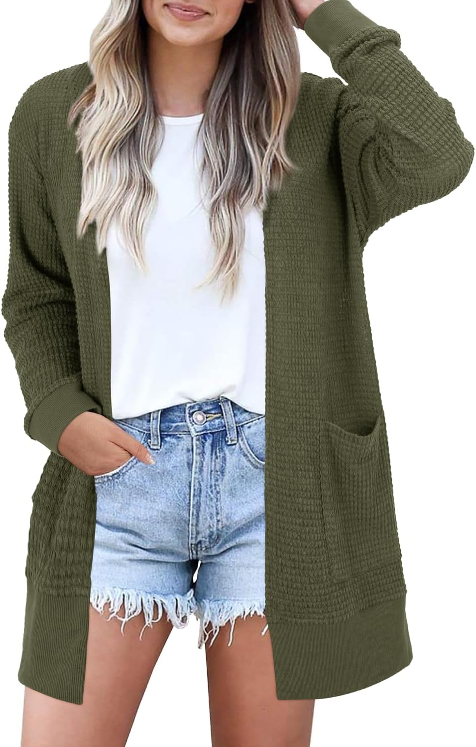 STYLEWORD Women's Lightweight Open Front Cardigan Sweater with Pockets