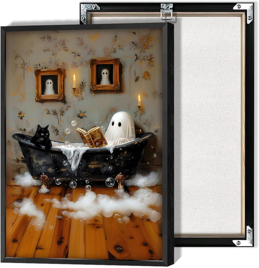 Halloween Ghost Black Cat Bubblebath Canvas Posters for Decor