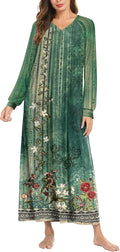 Ekouaer Nightgown Long Sleeve V Neck Full Length (Style NL1V)