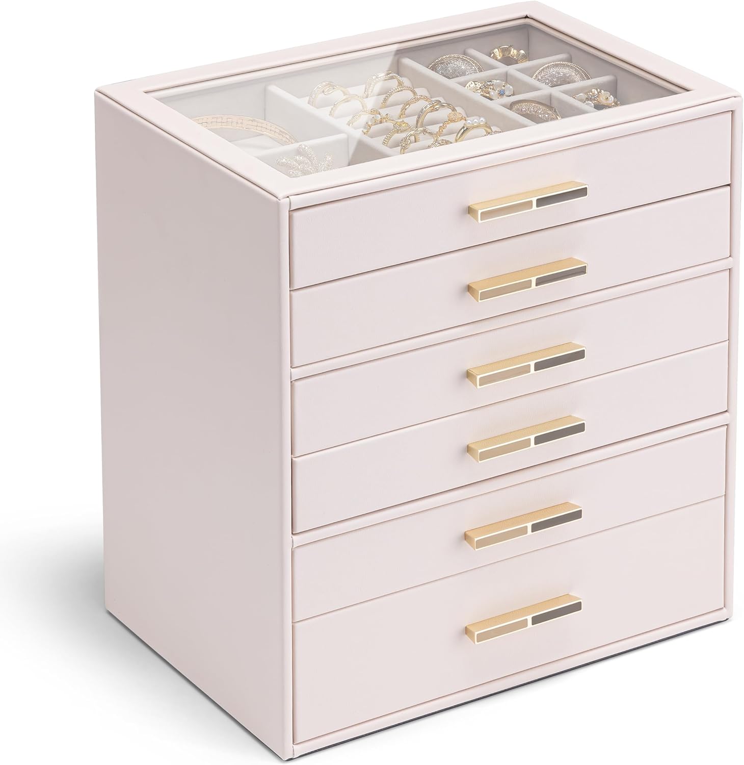 Vlando 6 Layer Jewelry Box with Glass Lid for Organized Elegance