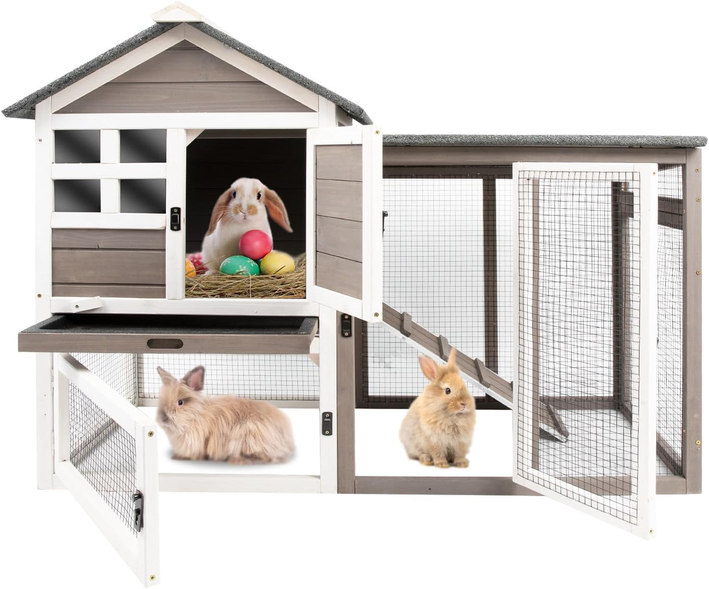 Durable Indoor Outdoor Rabbit Hutch with Pull Out Tray Design