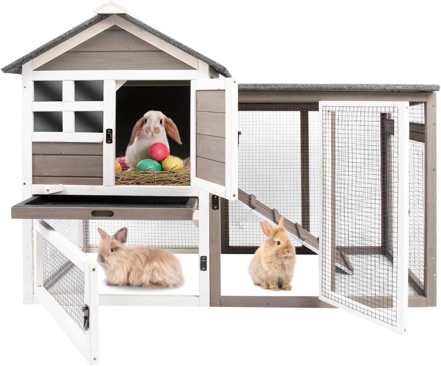 Durable Indoor Outdoor Rabbit Hutch with Pull Out Tray Design