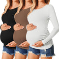 Ekouaer Womens Maternity Shirts Long Sleeve 3-Pack - Soft Tunic Tops