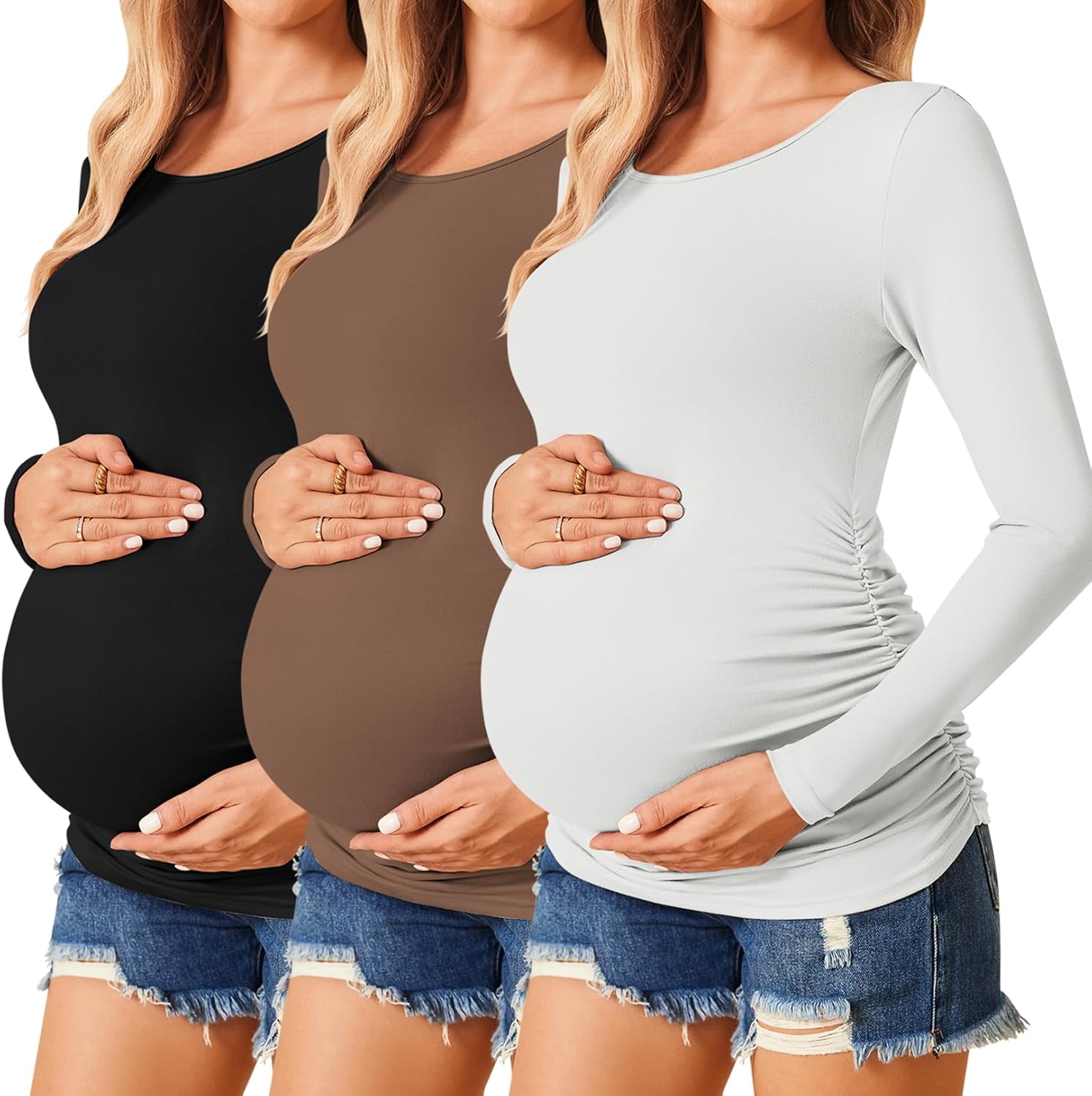 Ekouaer Womens Maternity Shirts Long Sleeve 3 Pack Casual Tops