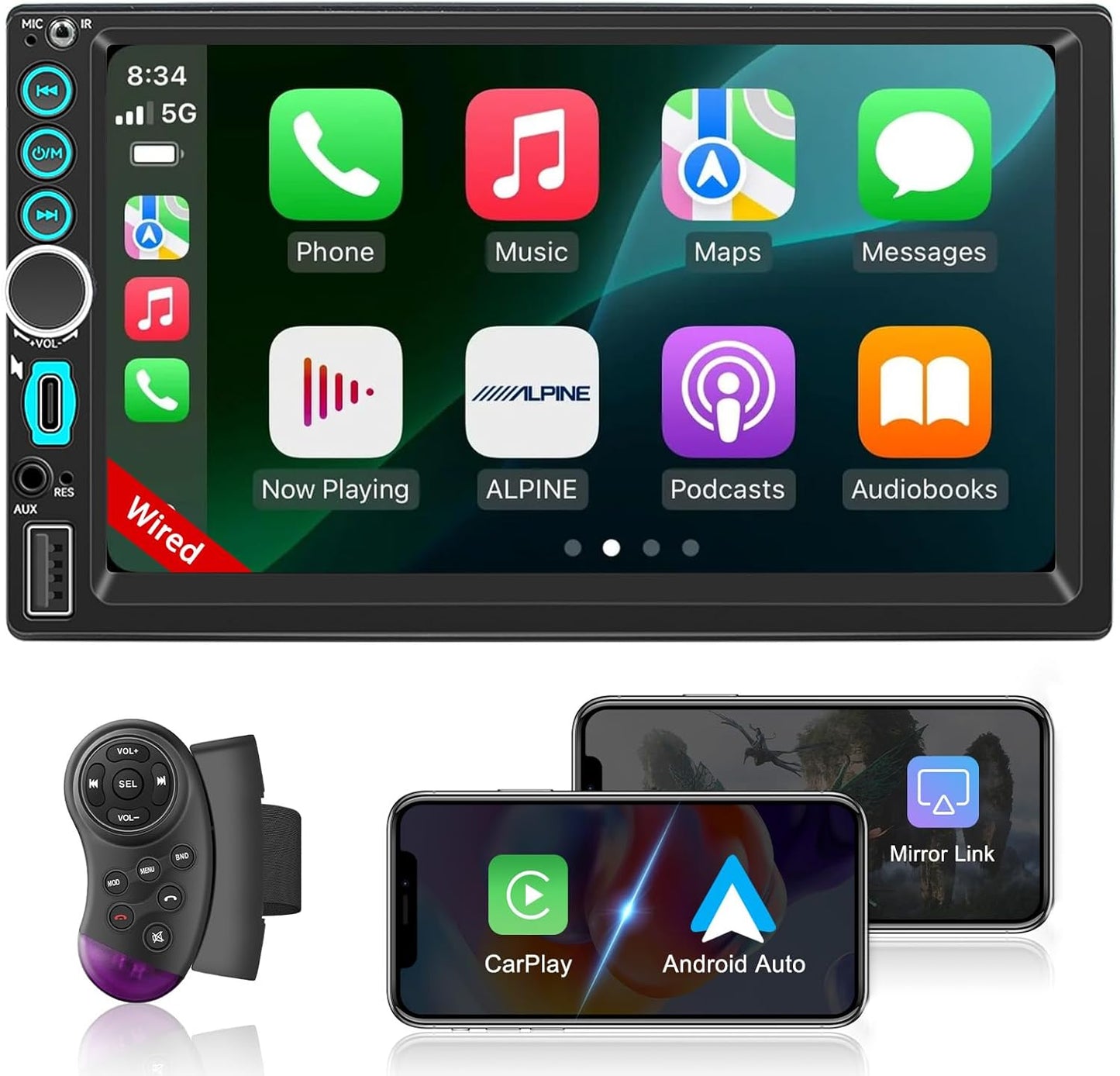 Double Din Car Stereo with Apple Carplay and Android Auto Features