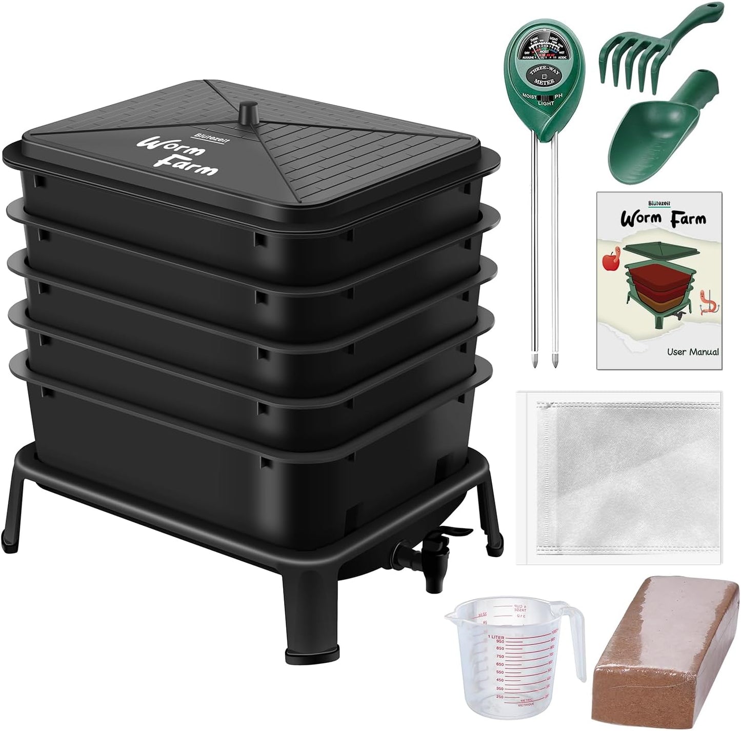 Blutezeit 5-Tray Worm Composter for Efficient Indoor & Outdoor Use