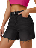 Womens High Waist Jean Shorts Microelastic Wide Straight Mom Fit