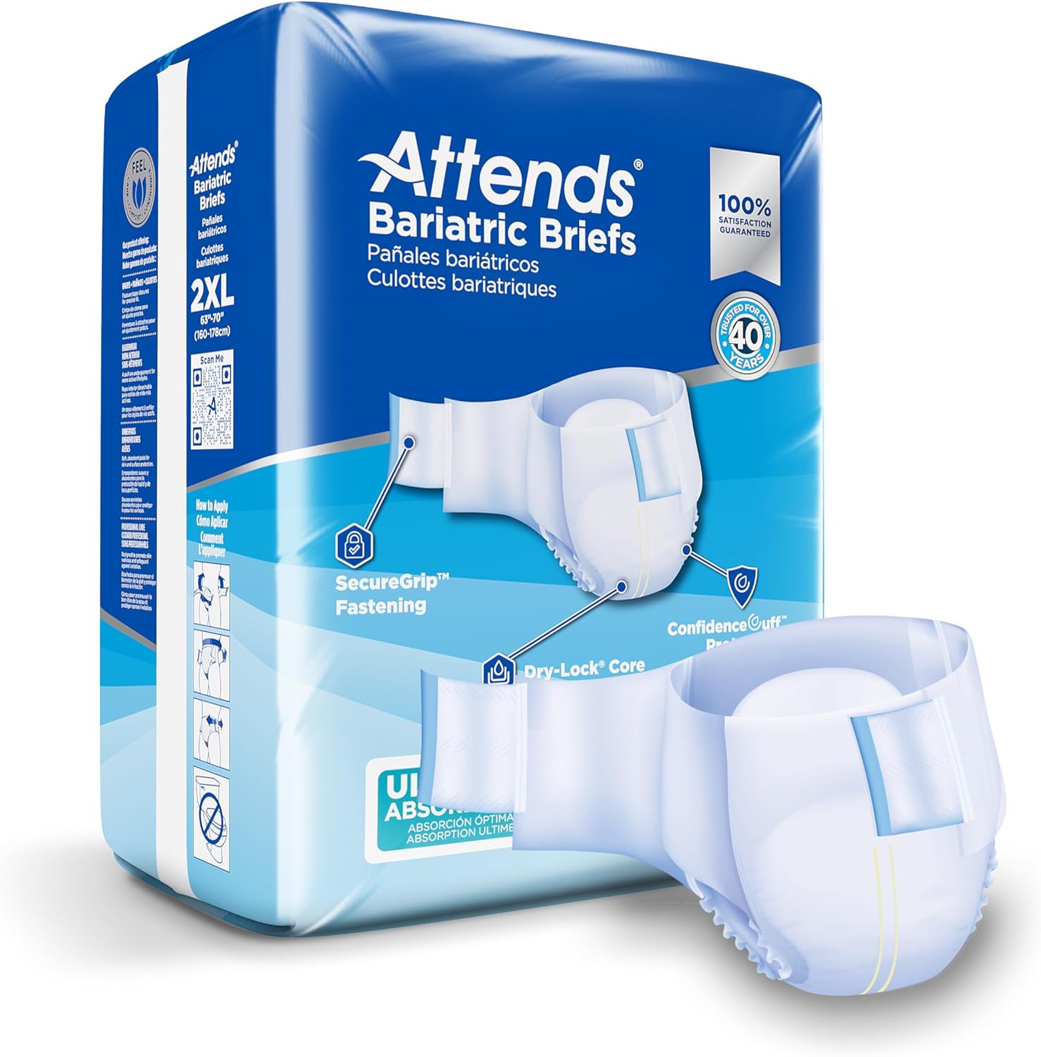 Attends XX-Large Incontinence Briefs, 63-70 Waist, Tab Closures, 48ct - Ultimate Protection