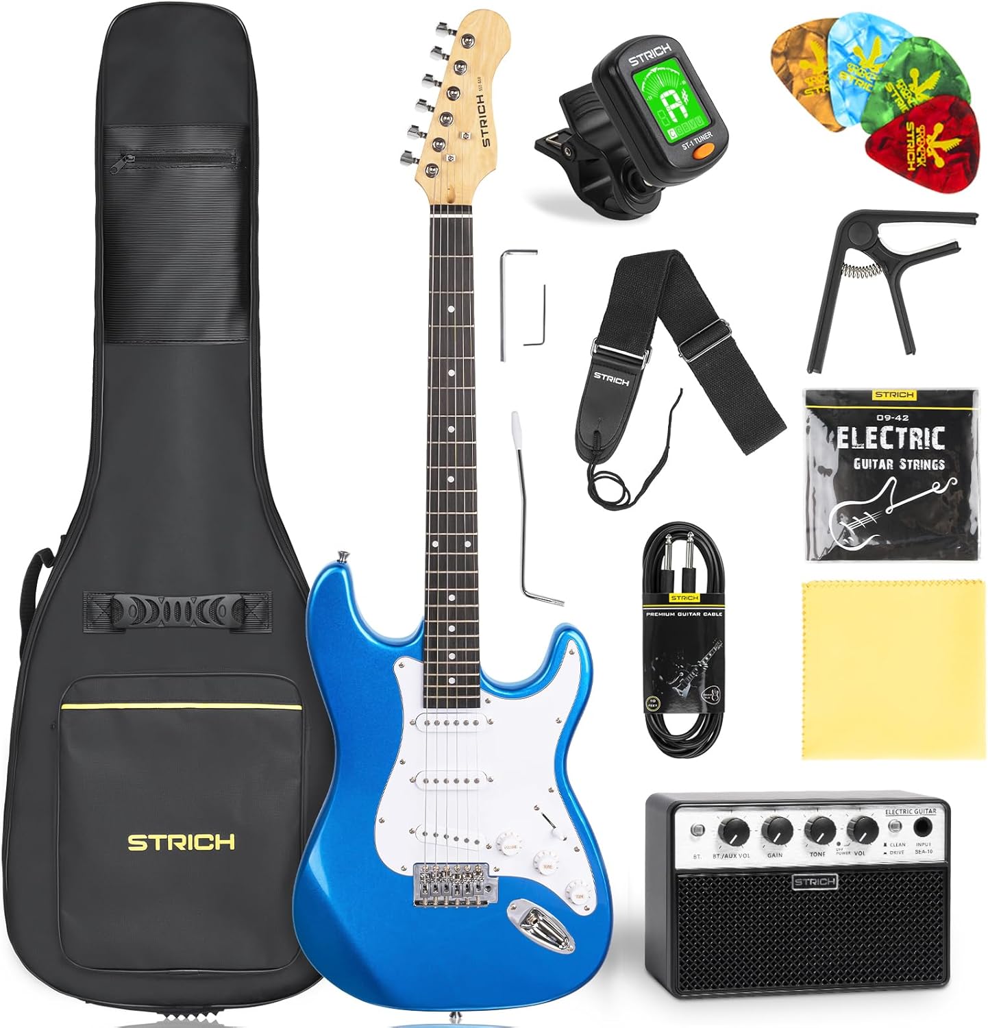 STRICH 39 Electric Guitar Starter Kit + 5W Amp - Sapphire Blue