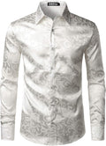ZEROYAA Men's Elegant Jacquard Long Sleeve Dress Shirt for Occasions