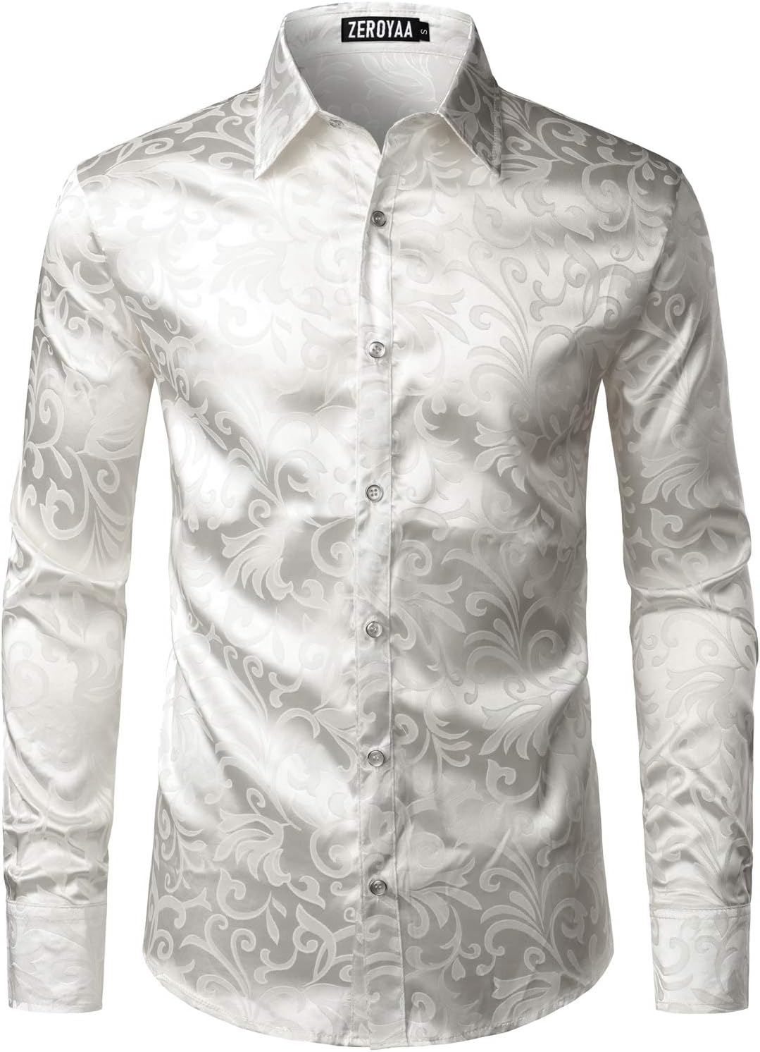 ZEROYAA Men's Luxury Jacquard Long Sleeve Dress Shirt for Events