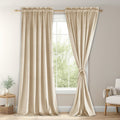 JIUZHEN Beige Velvet Curtains 96 in for Living Room - Soft Retro