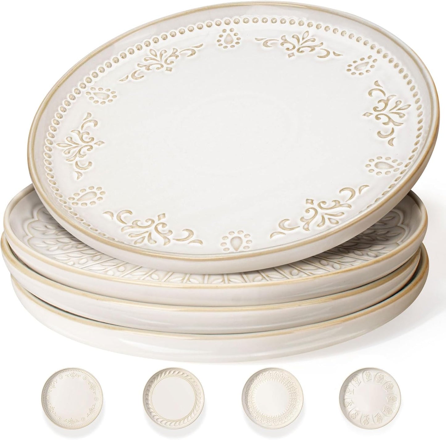 Artena Large Ceramic Dinner Plates Set Of 4, 10.75 Inch