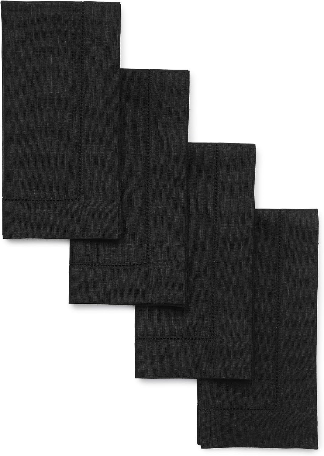 Black Linen Napkins Set of 4 - 100% Pure Linen Hemstitch