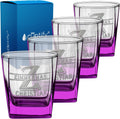 Personalized Whiskey Glass Set of 4 - 12 oz Etched Pink Bottom
