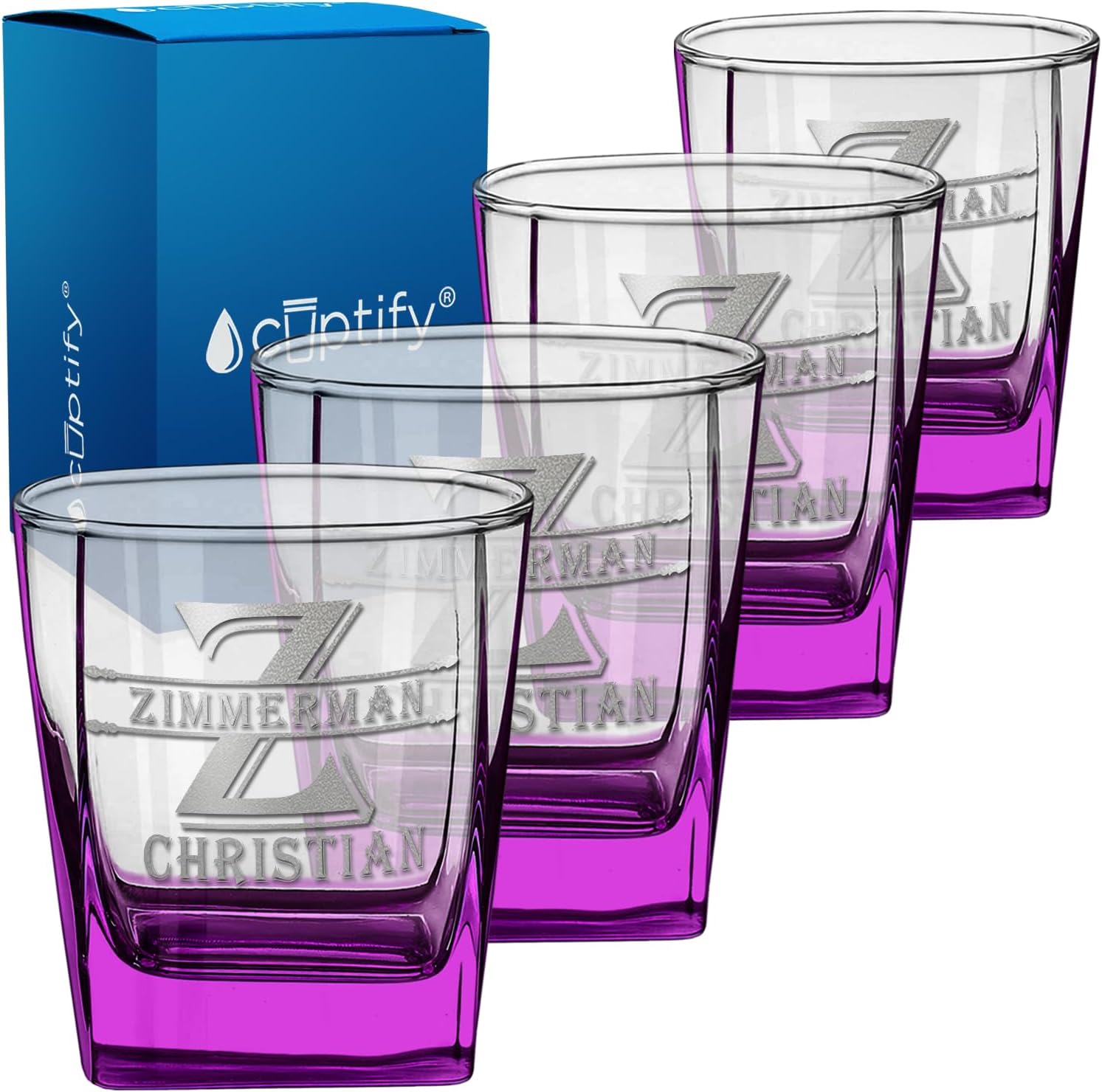 Personalized Whiskey Glass Set of 4 with Custom Etching