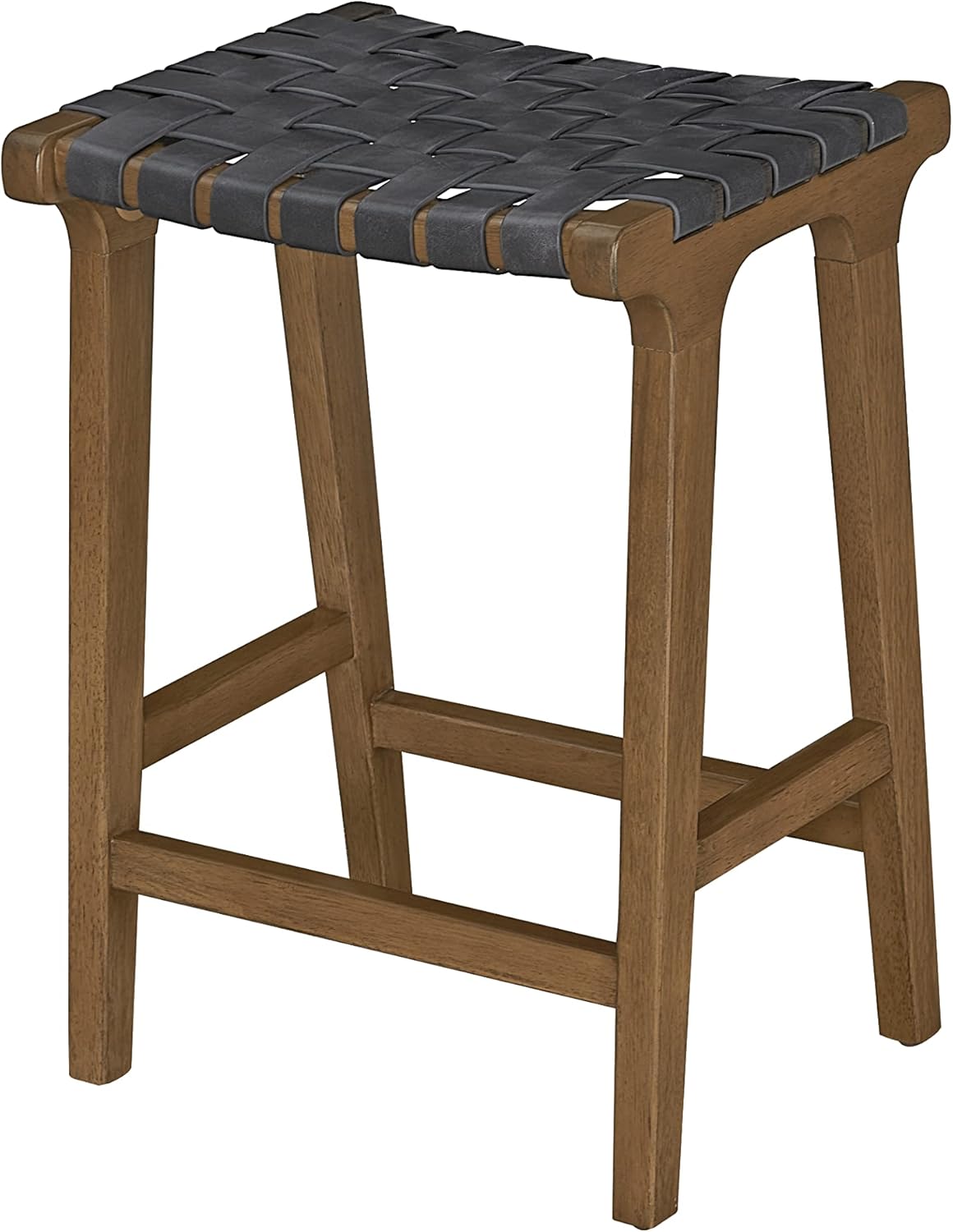 Stylish Dark Grey Faux Leather Woven Counter Height Bar Stools