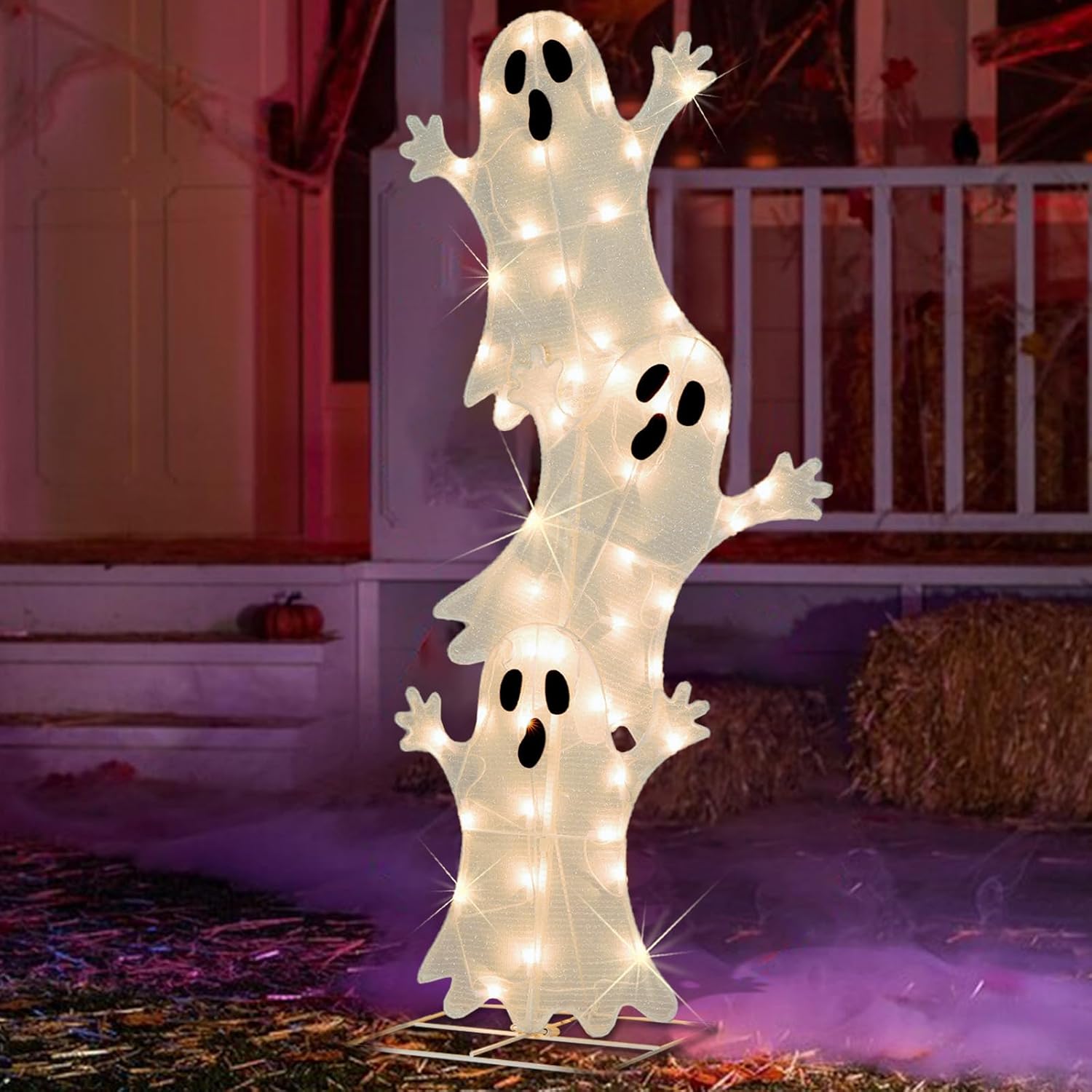 Lighted Stacked Ghosts Decoration for Spooky Halloween Fun