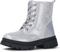 Tobfis Kids Girls Shiny Combat Ankle Boots - Easy On & Off Style