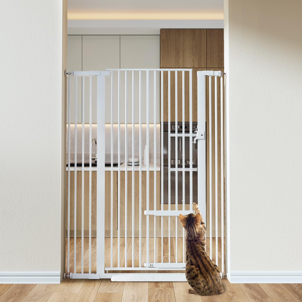 55.1 Extra Tall Wide Pet Gate for Cats Easy Walk Through Design