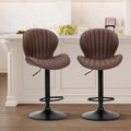Brown Faux Leather Bar Stools Set of 2 - Adjustable Swivel Counter