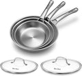Tri-Ply Stainless Steel Frying Pans Set (8, 10, 12in) - Durable
