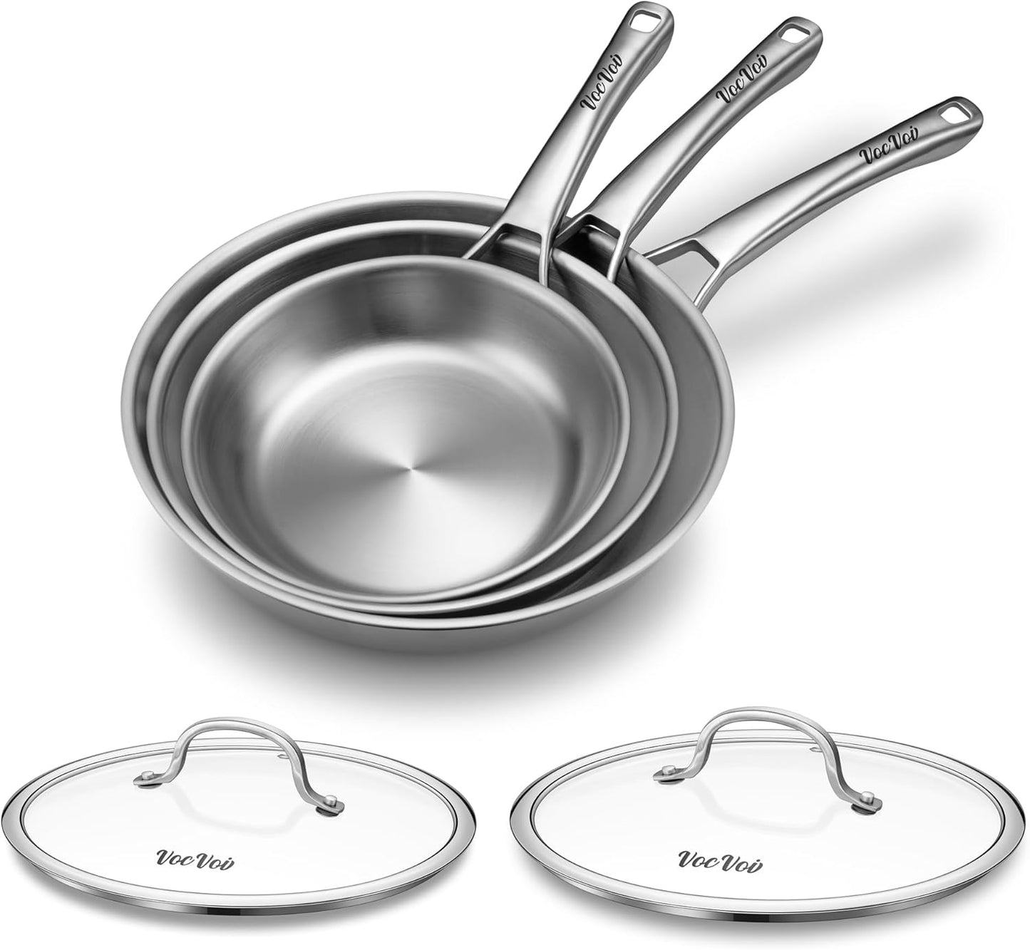Tri-Ply Stainless Steel Frying Pans Set for Versatile Cooking