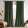 Olive Green Velvet Curtains 108 in 2 Panels - Luxury Room Darkening