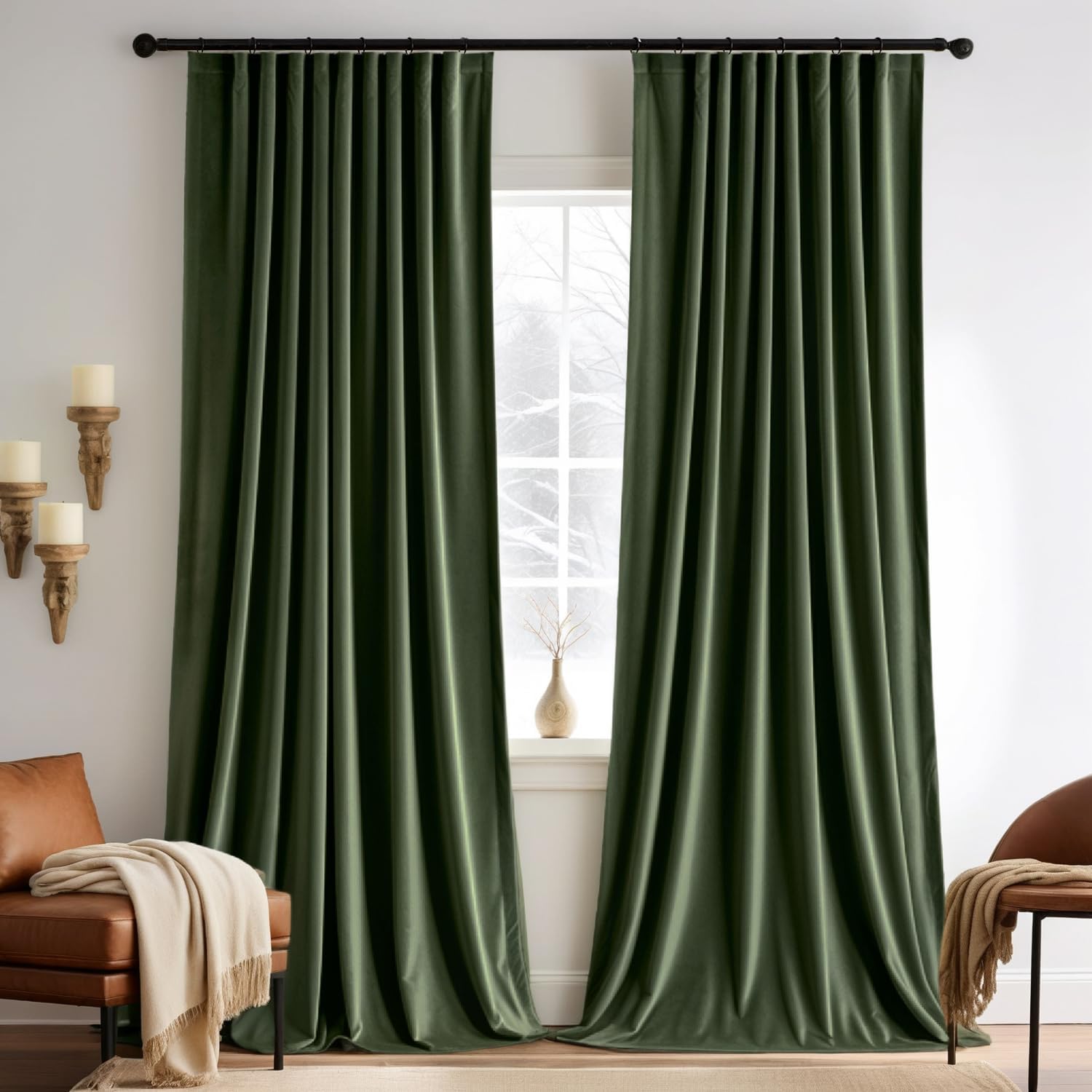 MIULEE Olive Green Velvet Curtains for Luxury Room Darkening