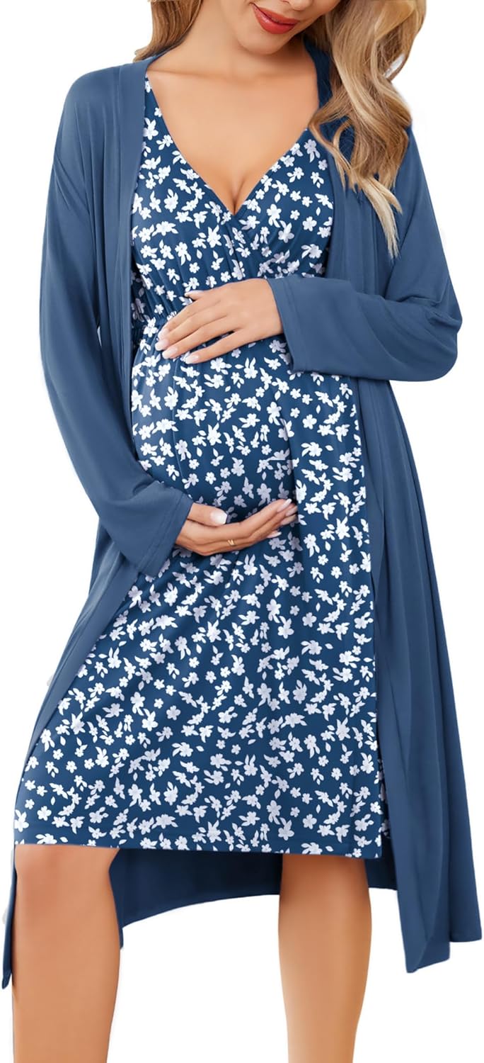 Ekouaer Maternity Nursing Gown and Robe Set for Comfort