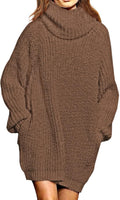 Pink Queen Women's Loose Turtleneck Oversize Sweater Dress Pullover
