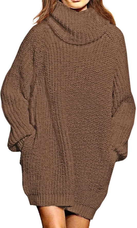 Pink Queen Women's Oversize Turtleneck Sweater Dress for All