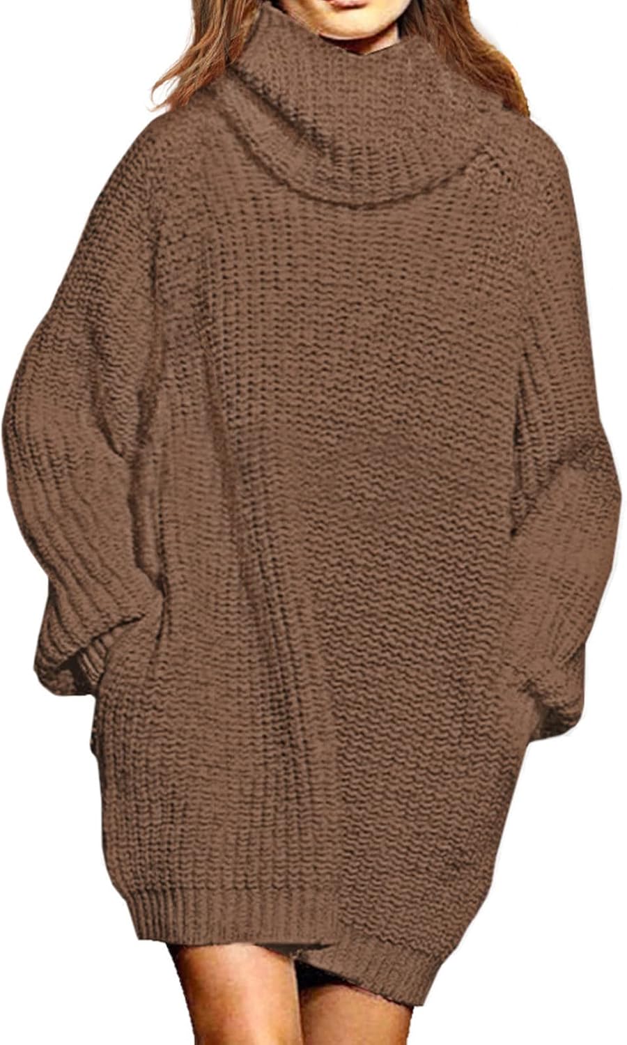 Pink Queen Women's Oversize Turtleneck Pullover Sweater Dress